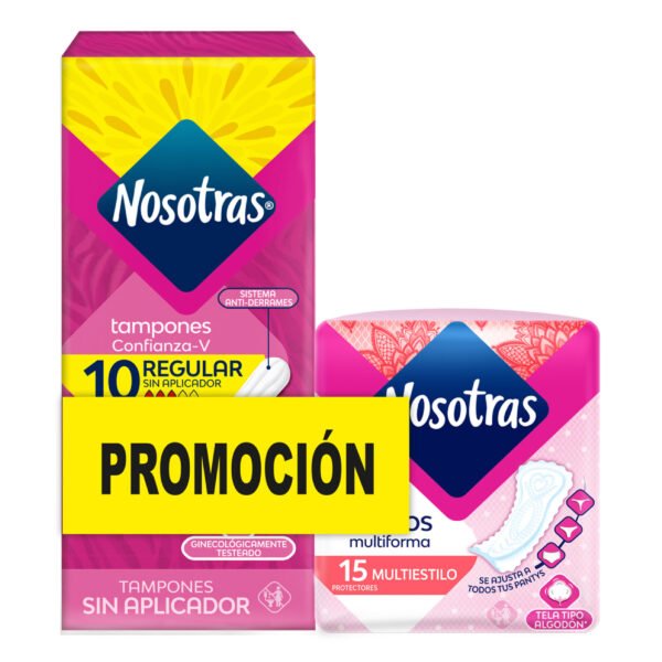 TAMPONES NOSOTRAS FLUJO LIVIANO+PROTECTORES 15 MULTIESTILO CAJA X1OUNDS