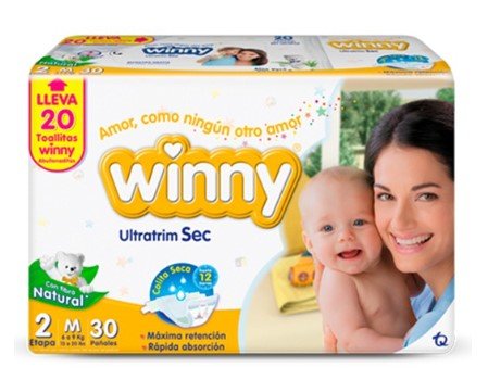 PAÑAL WINNY ULTRATRIM SEC AMARILLO ETP 2+PAÑITOS PAQUE X 30